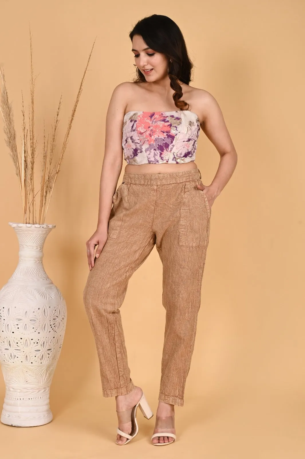 BEIGE DENIM COTTON PANTS