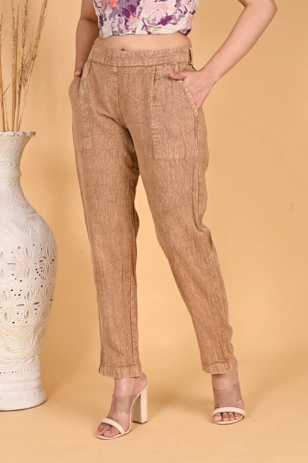 BEIGE DENIM COTTON PANTS