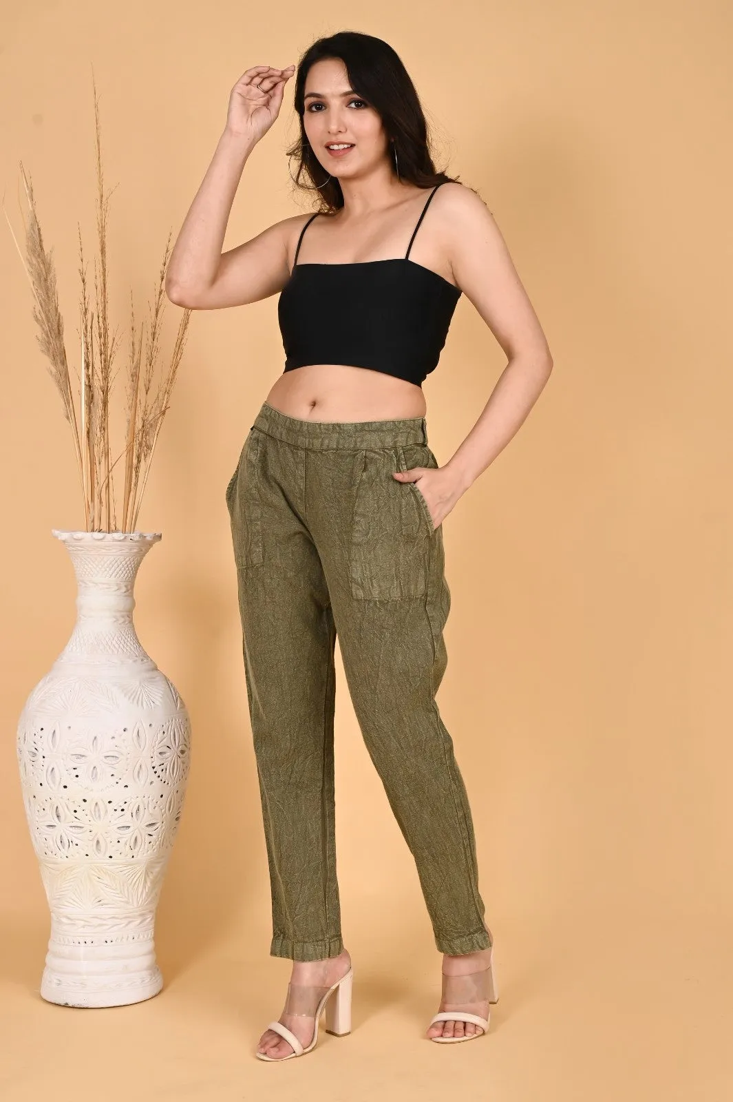 BEIGE DENIM COTTON PANTS