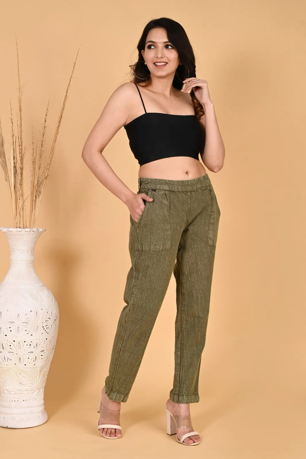 BEIGE DENIM COTTON PANTS