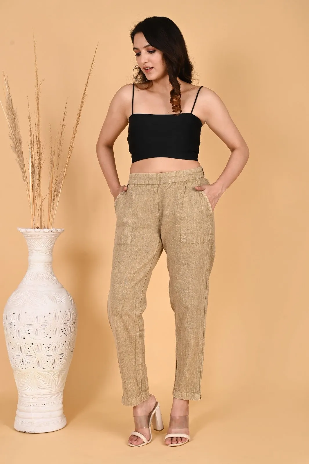 BEIGE DENIM COTTON PANTS