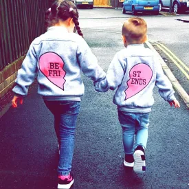 Best Friend Half Heart Kids Matching Baseball Jacket (MRK X)