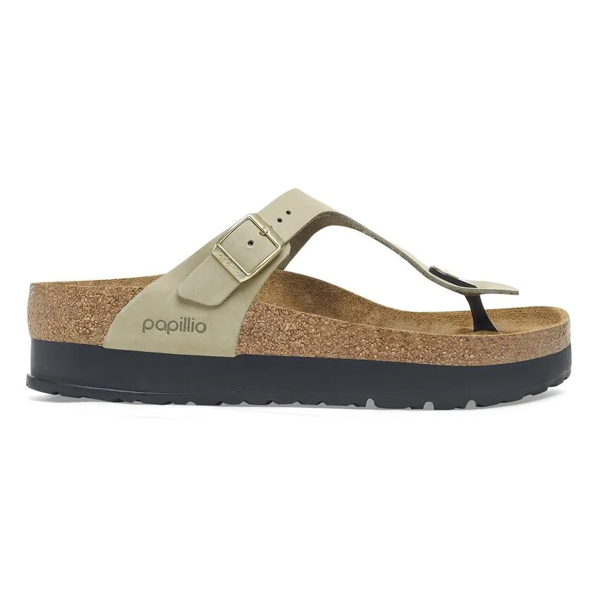 Womens BIRKENSTOCK Gizeh Flex Platform Sandals - Eucalyptus Nubuck Leather
