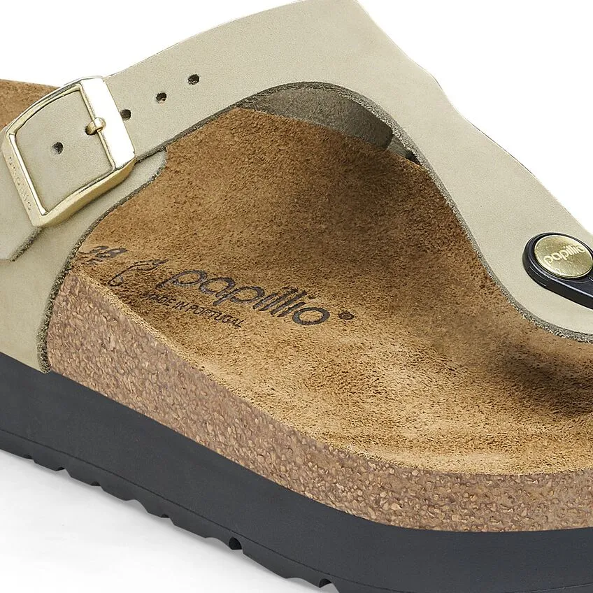 Womens BIRKENSTOCK Gizeh Flex Platform Sandals - Eucalyptus Nubuck Leather