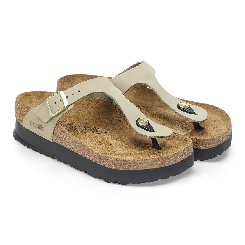 Womens BIRKENSTOCK Gizeh Flex Platform Sandals - Eucalyptus Nubuck Leather