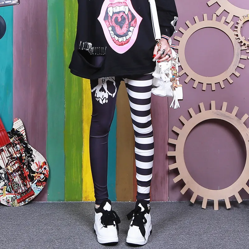 Black and white Skull Heads stitching pants PL20386