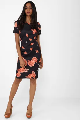 Black Pencil Dress in Floral Print Ex Brand