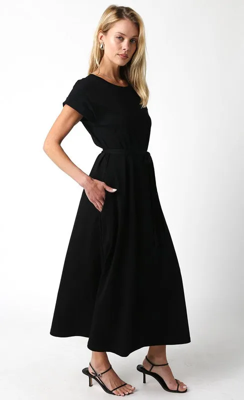 Black Tie Waist Midi Dress