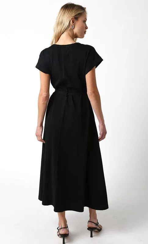 Black Tie Waist Midi Dress