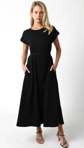Black Tie Waist Midi Dress