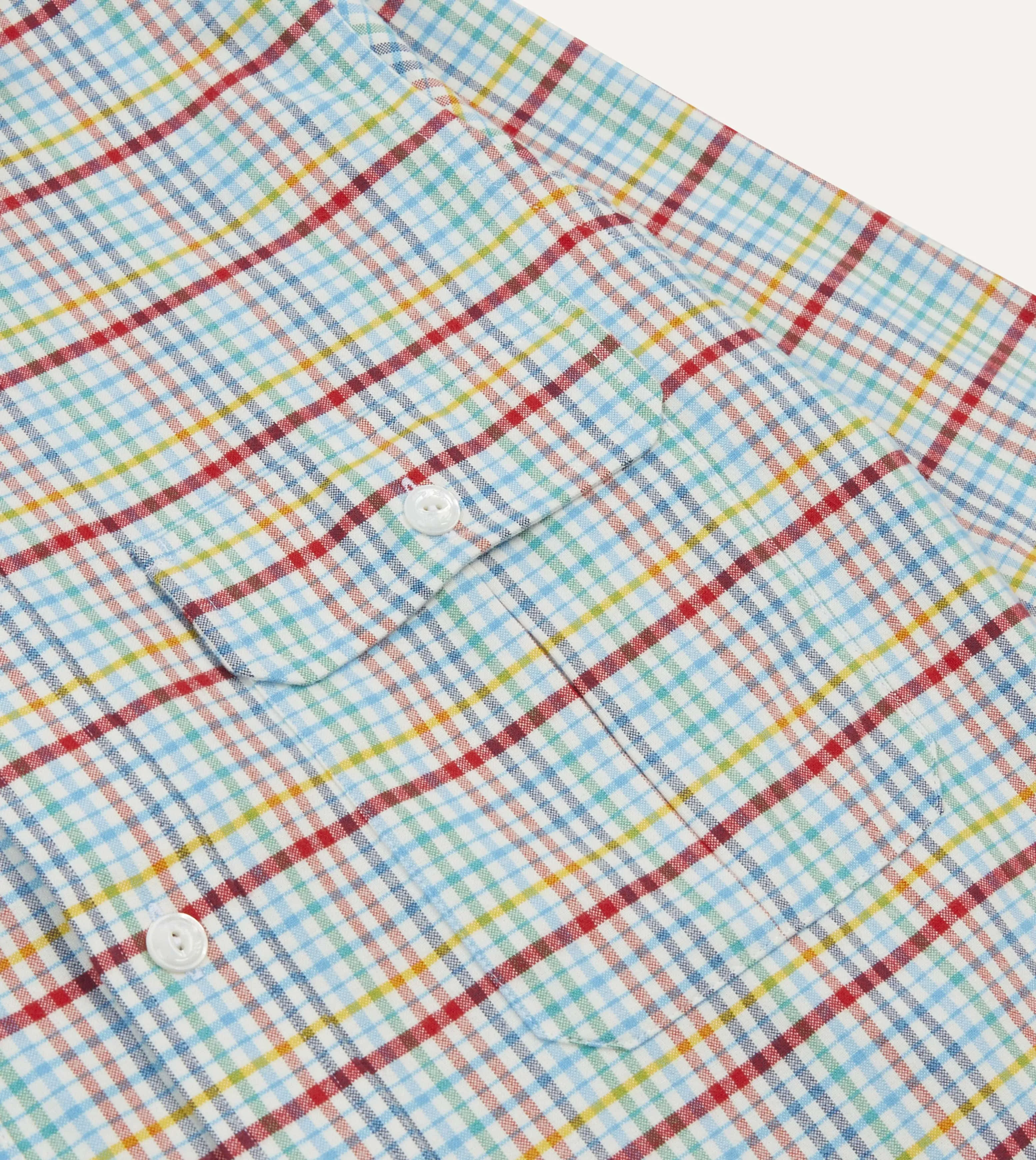 Blue Brushed Tablecloth Check Cotton Two-Pocket Work Shirt