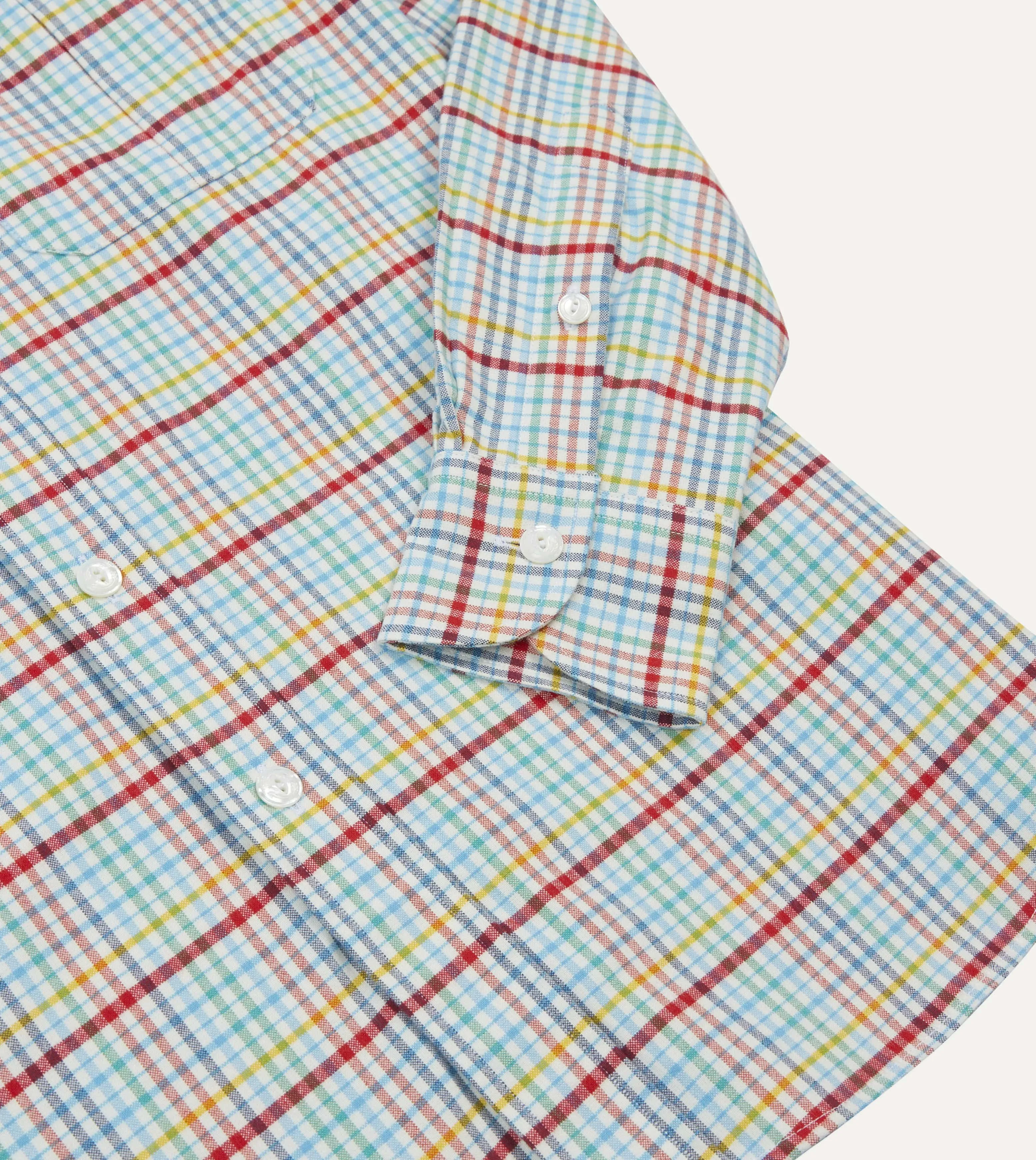 Blue Brushed Tablecloth Check Cotton Two-Pocket Work Shirt