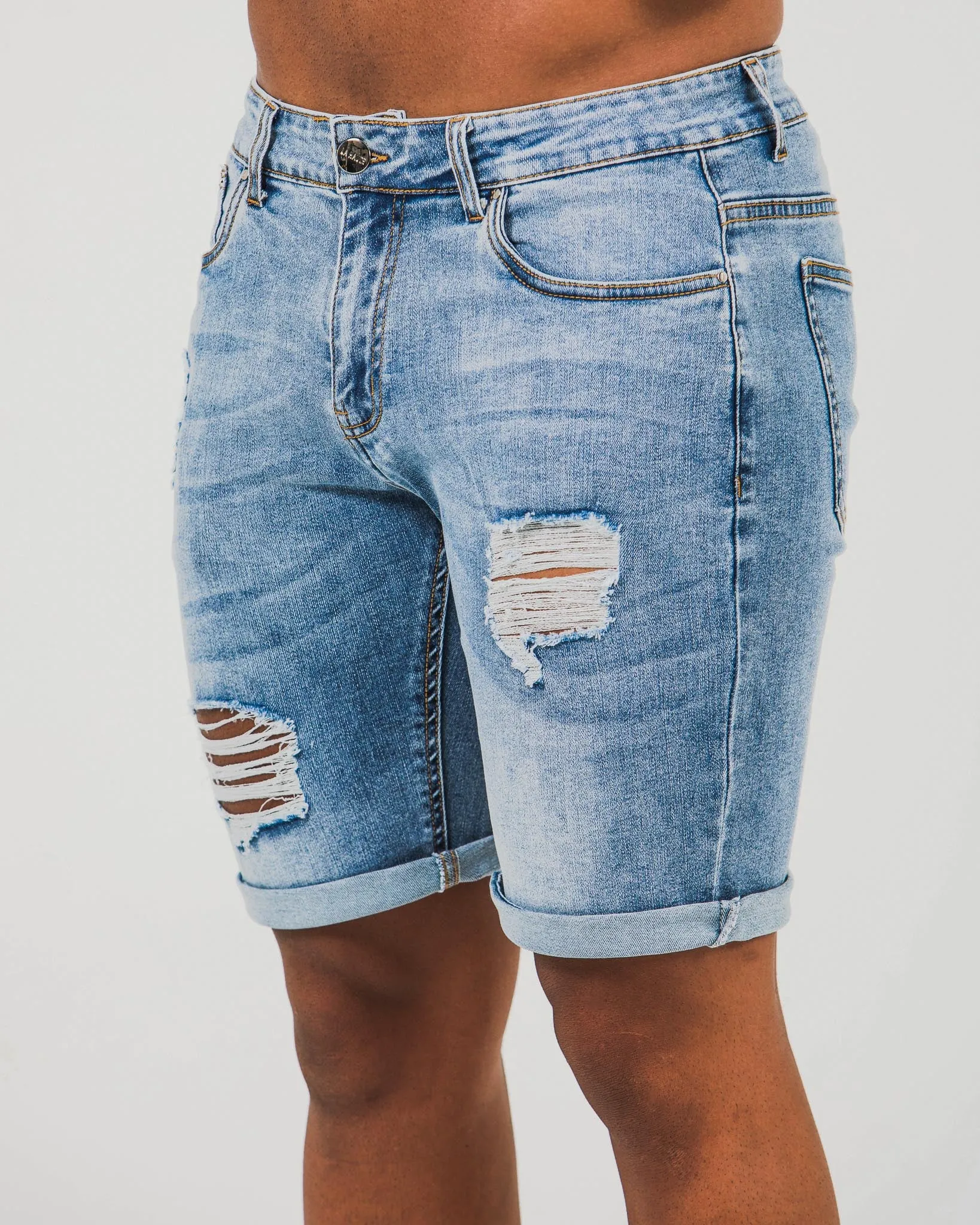Blue Ripped Denim Shorts