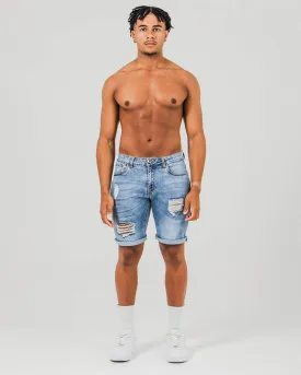 Blue Ripped Denim Shorts