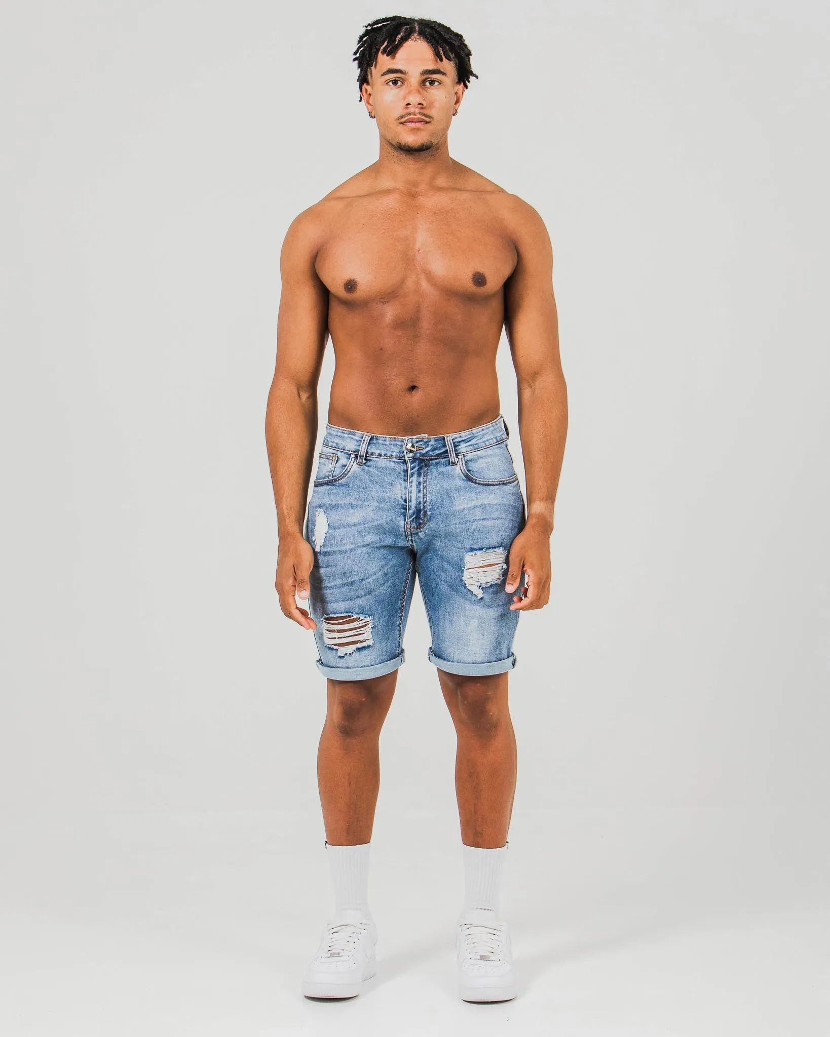 Blue Ripped Denim Shorts