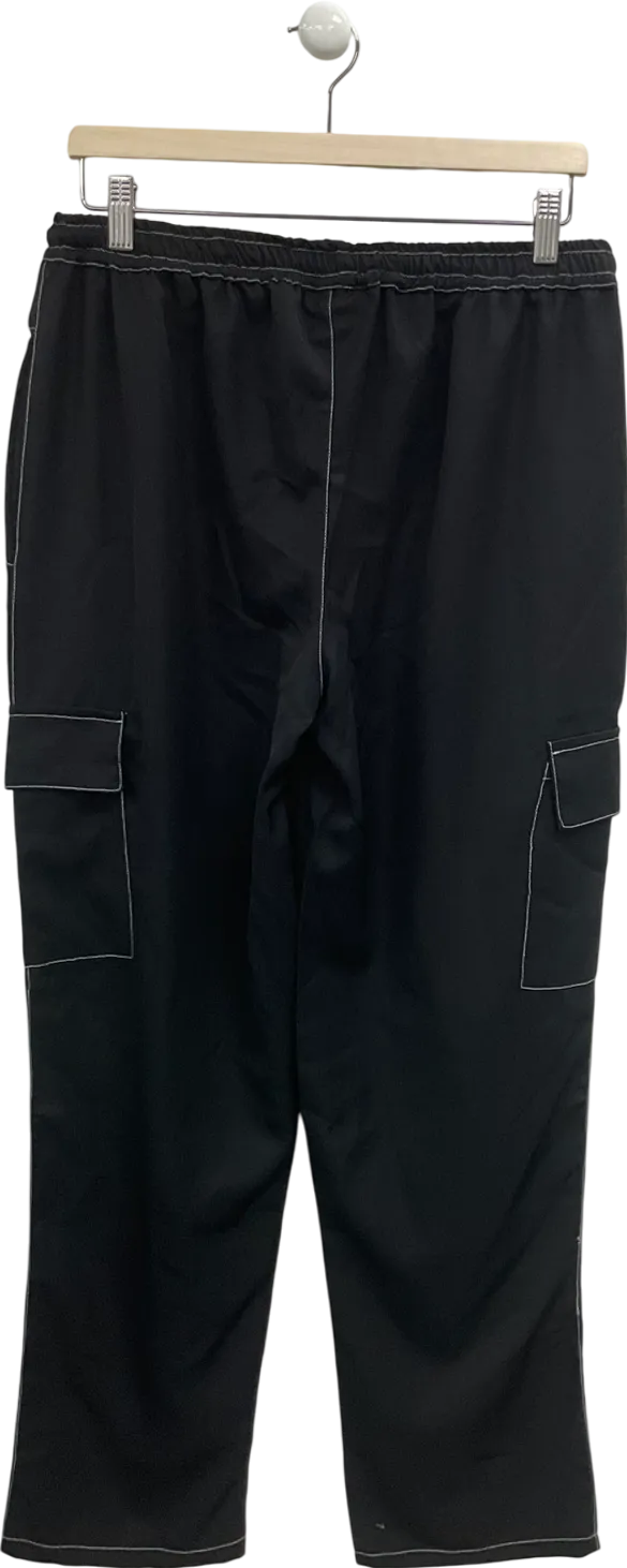 boohooMan Black Pull On Contrast Stitch Cargo Trousers UK M