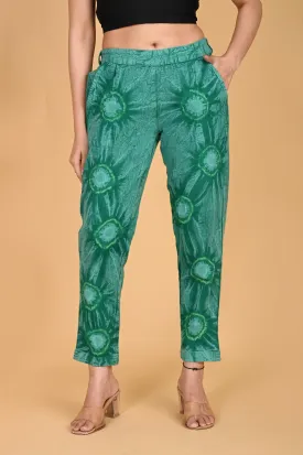 BOTTLE GREEN BANDHEJ COTTON PANTS