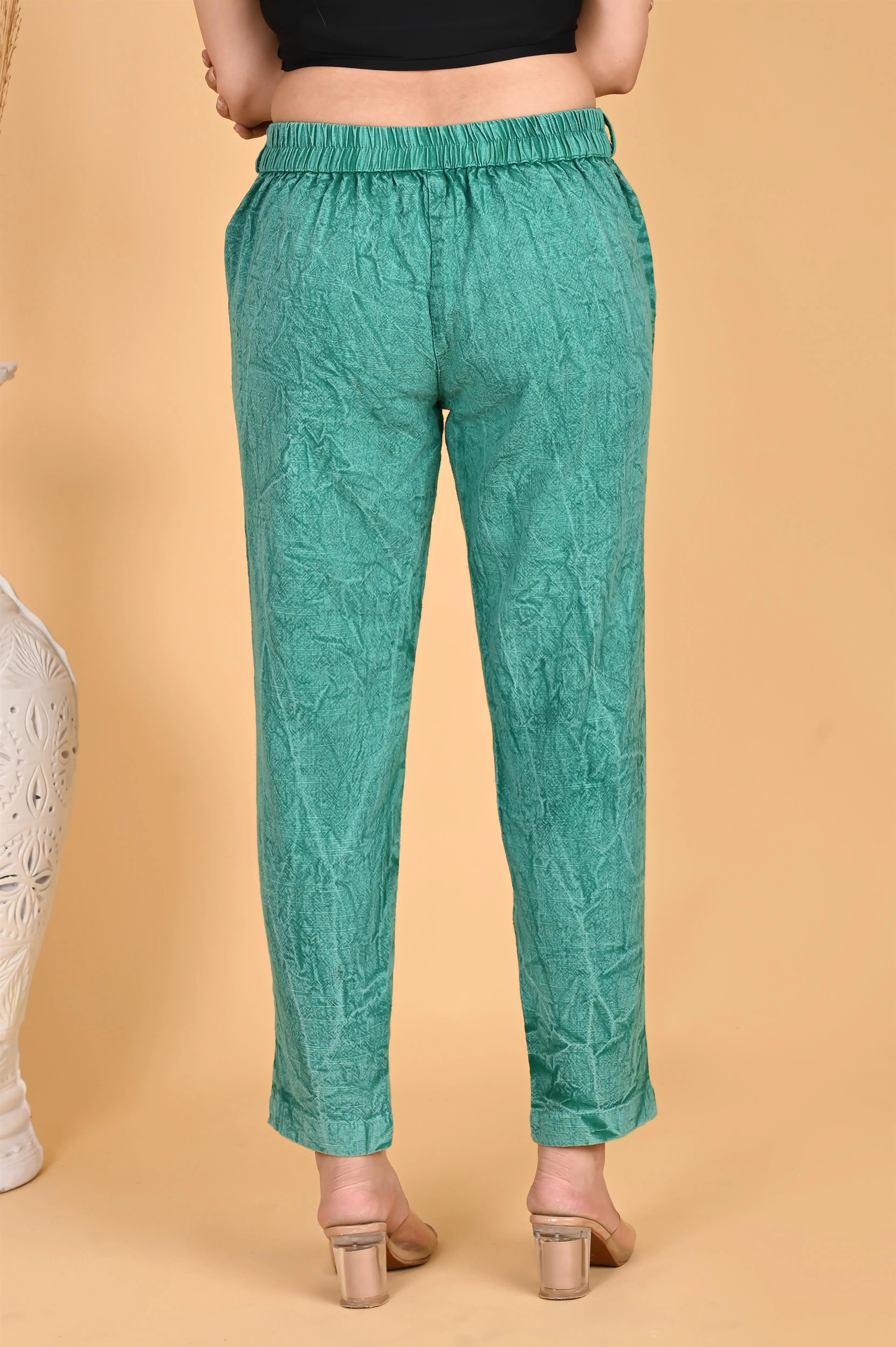 BOTTLE GREEN BANDHEJ COTTON PANTS