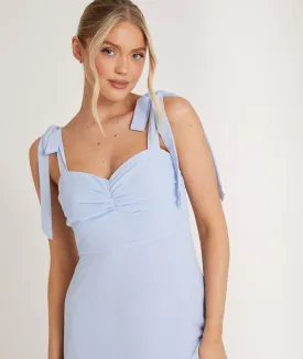 Bow Tie Shoulder Chiffon Bridesmaid Dress - Cornflower Blue