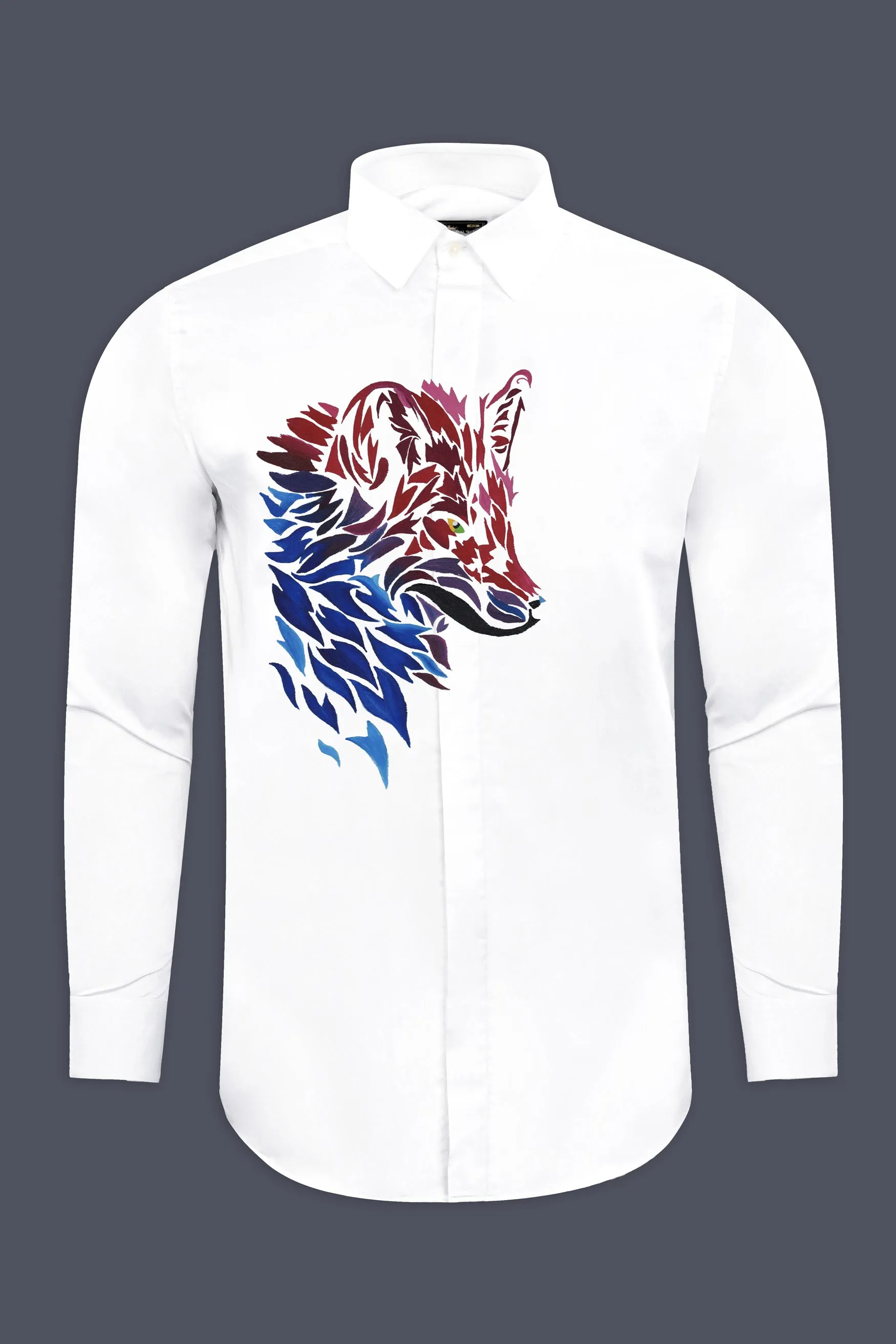 Bright White Aesthetic Wolf hand painted effect Printed Subtle Sheen Super Soft Premium Cotton Designer Shirt