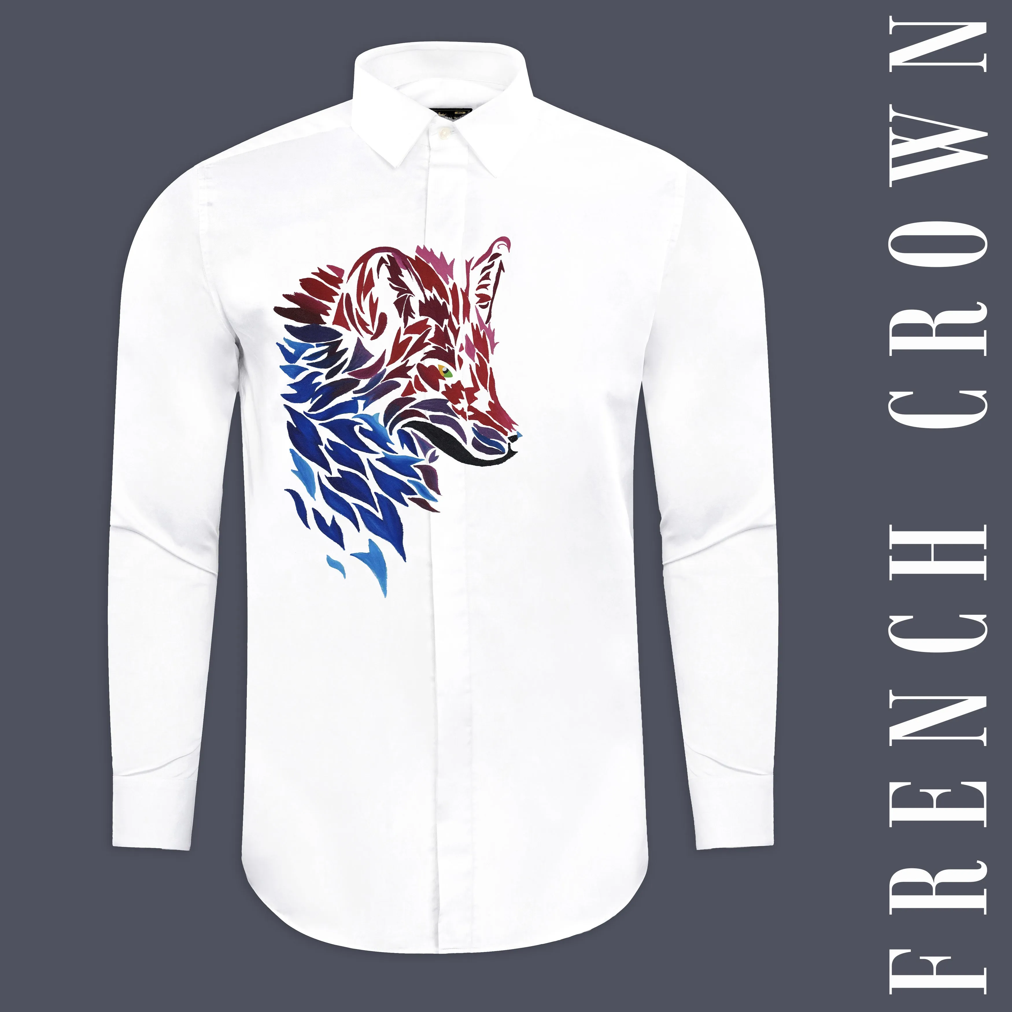 Bright White Aesthetic Wolf hand painted effect Printed Subtle Sheen Super Soft Premium Cotton Designer Shirt