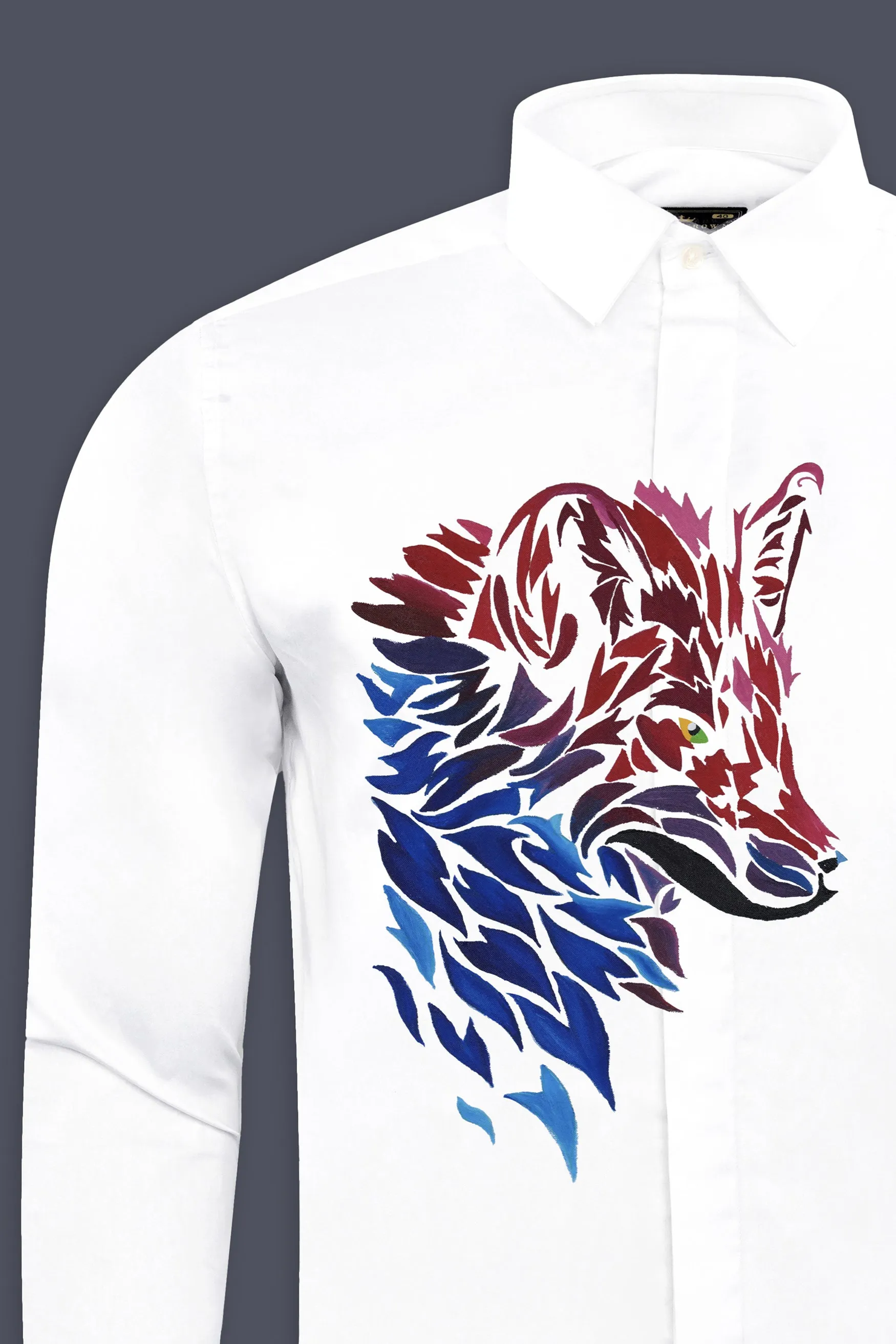 Bright White Aesthetic Wolf hand painted effect Printed Subtle Sheen Super Soft Premium Cotton Designer Shirt