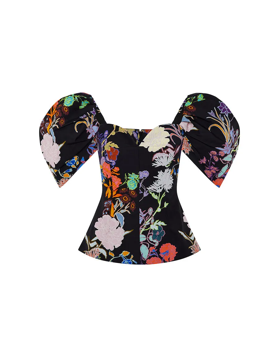Briony Taffeta Top - Jardin Black - SALE