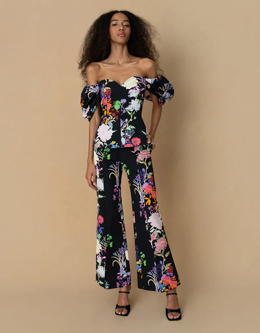 Briony Taffeta Top - Jardin Black - SALE