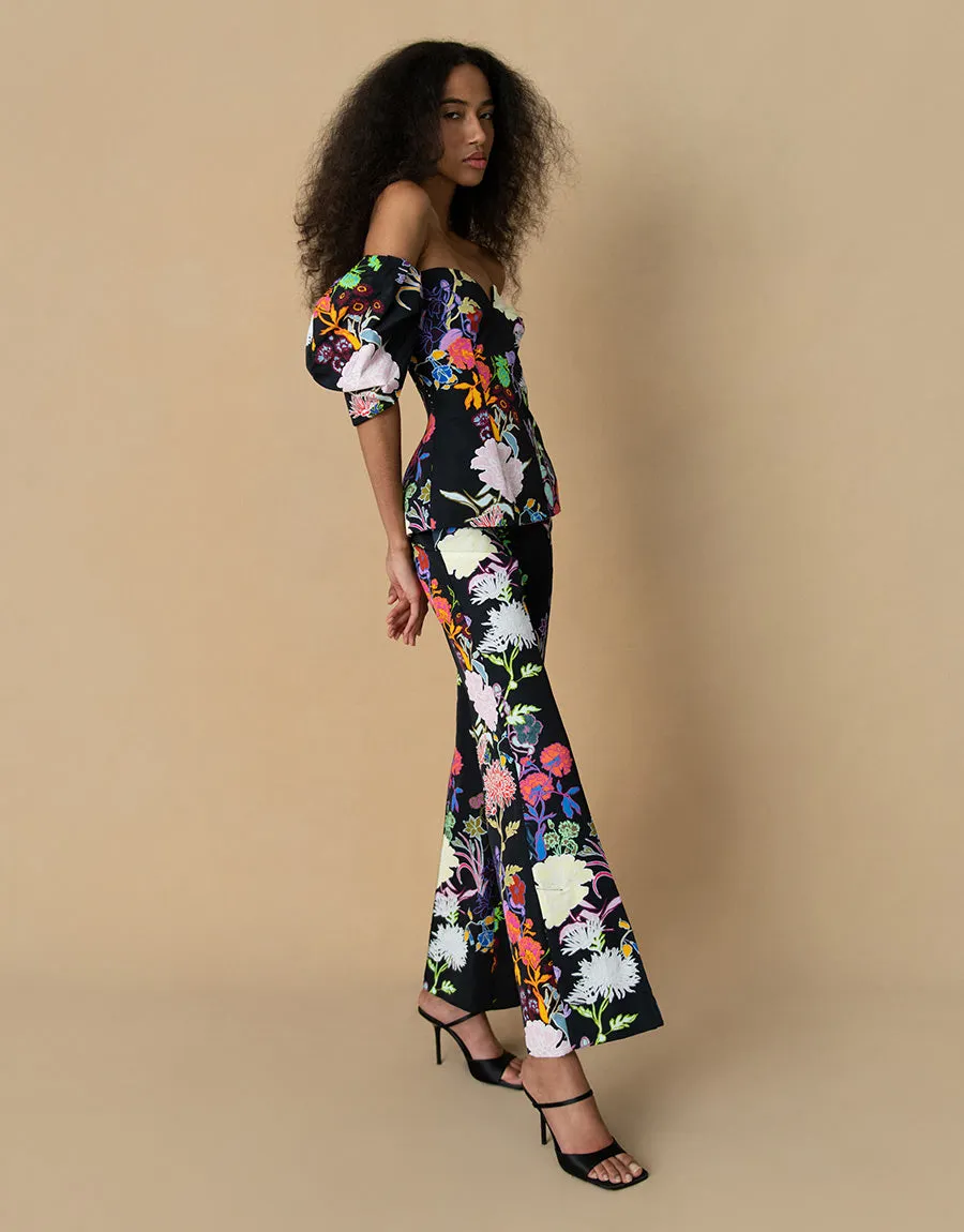 Briony Taffeta Top - Jardin Black - SALE