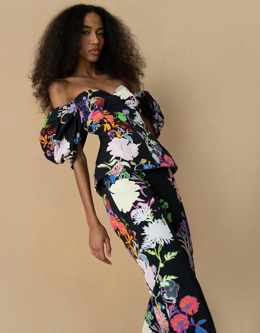 Briony Taffeta Top - Jardin Black - SALE