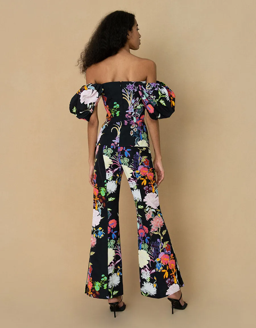 Briony Taffeta Top - Jardin Black - SALE