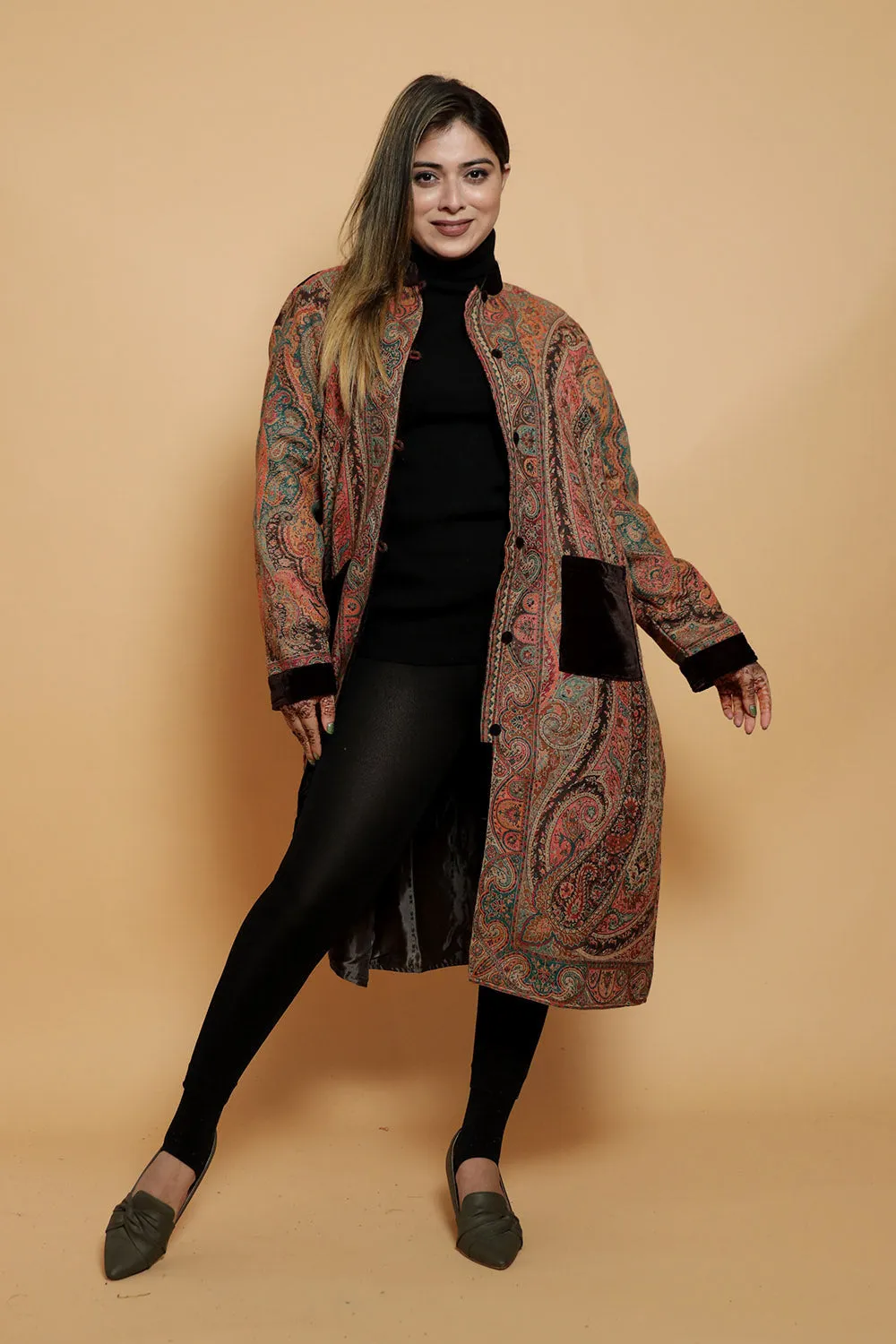 Brown Colour Kani Designer Jacket Along With New Designer Jaal Pattern
