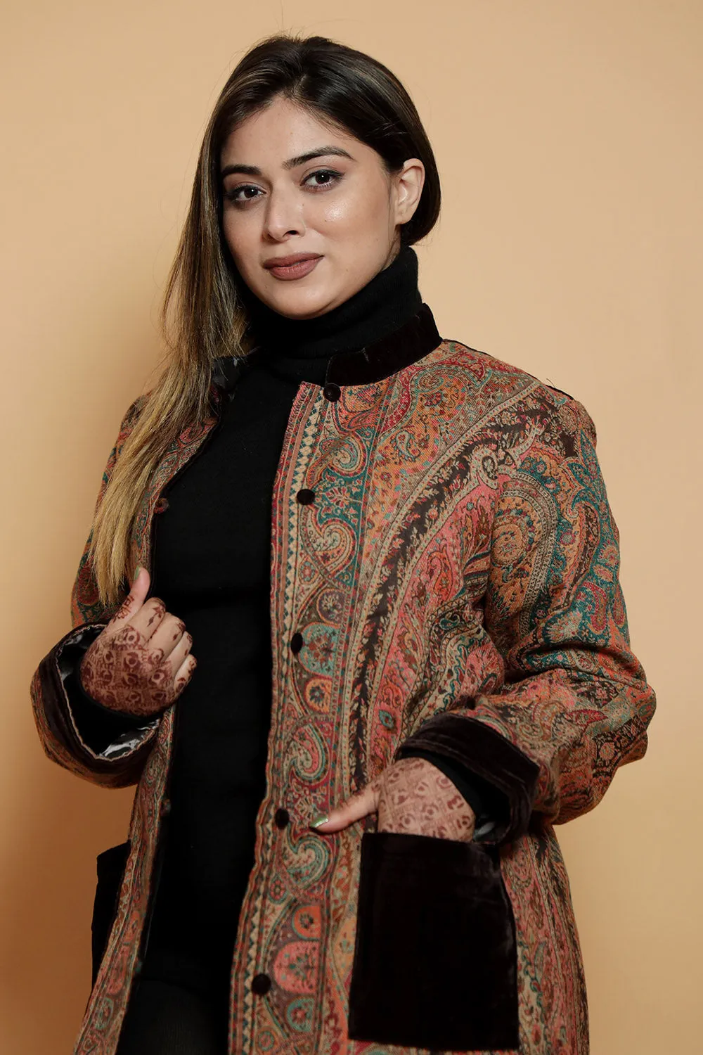 Brown Colour Kani Designer Jacket Along With New Designer Jaal Pattern