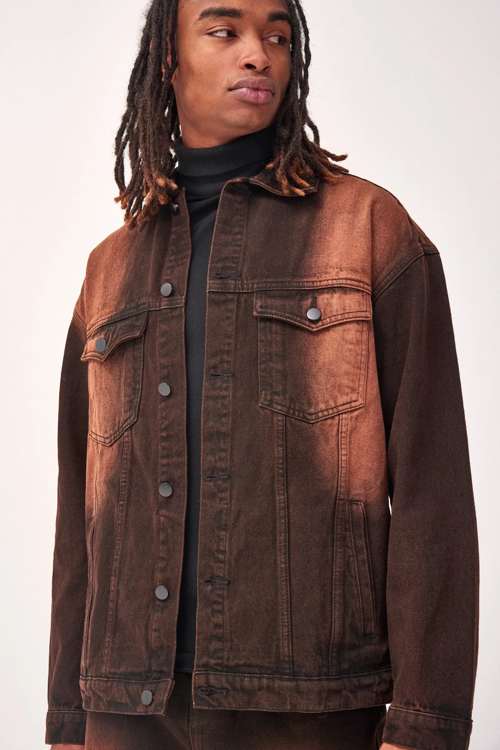 Brown Denim Jacket With Faded Wash