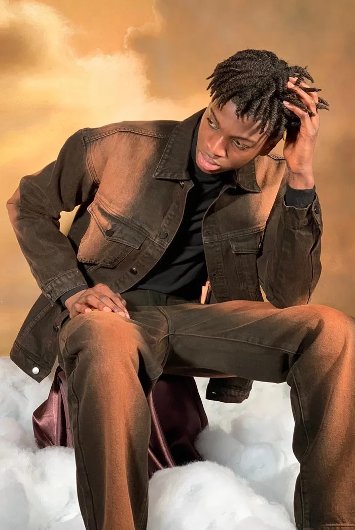 Brown Denim Jacket With Faded Wash
