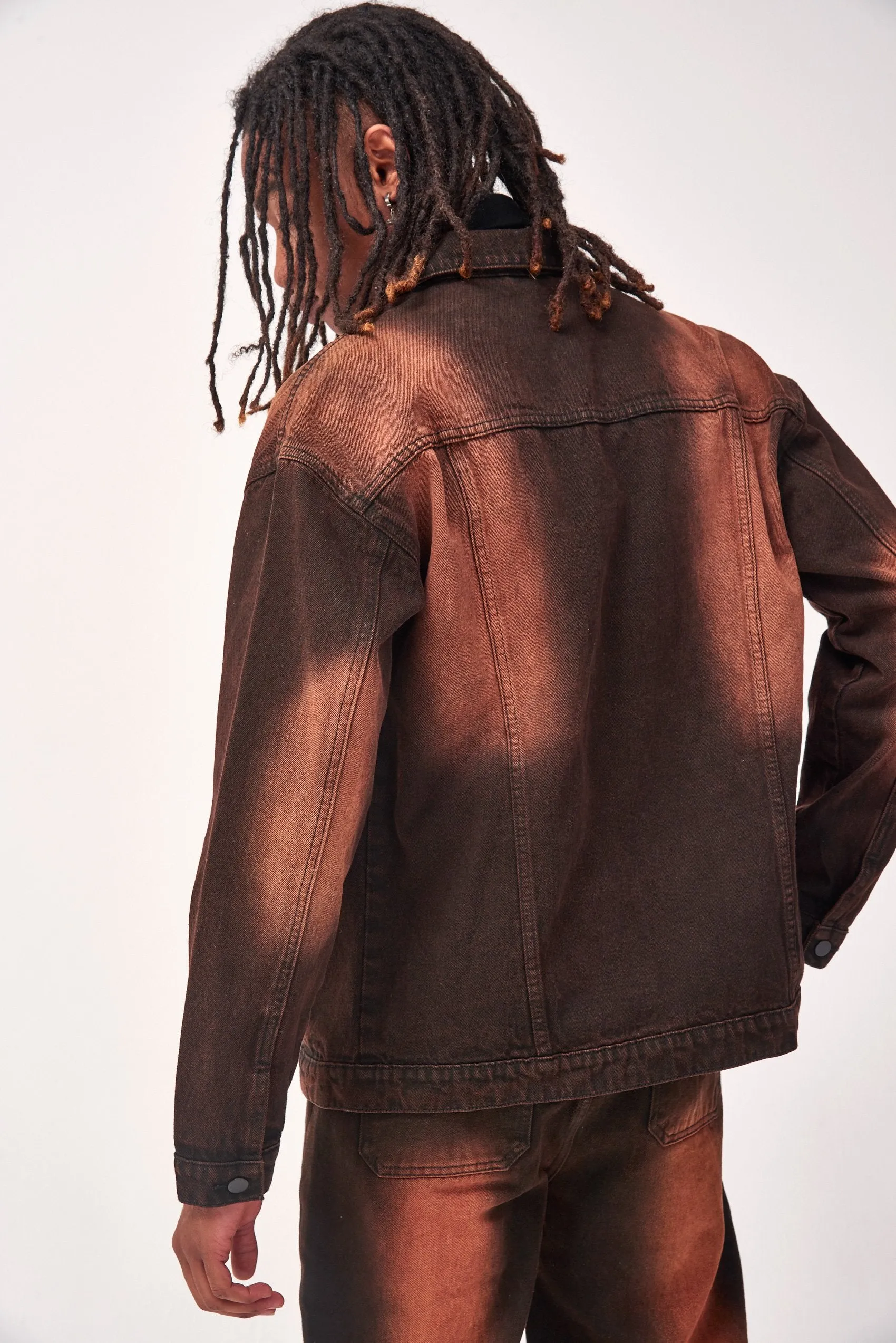 Brown Denim Jacket With Faded Wash