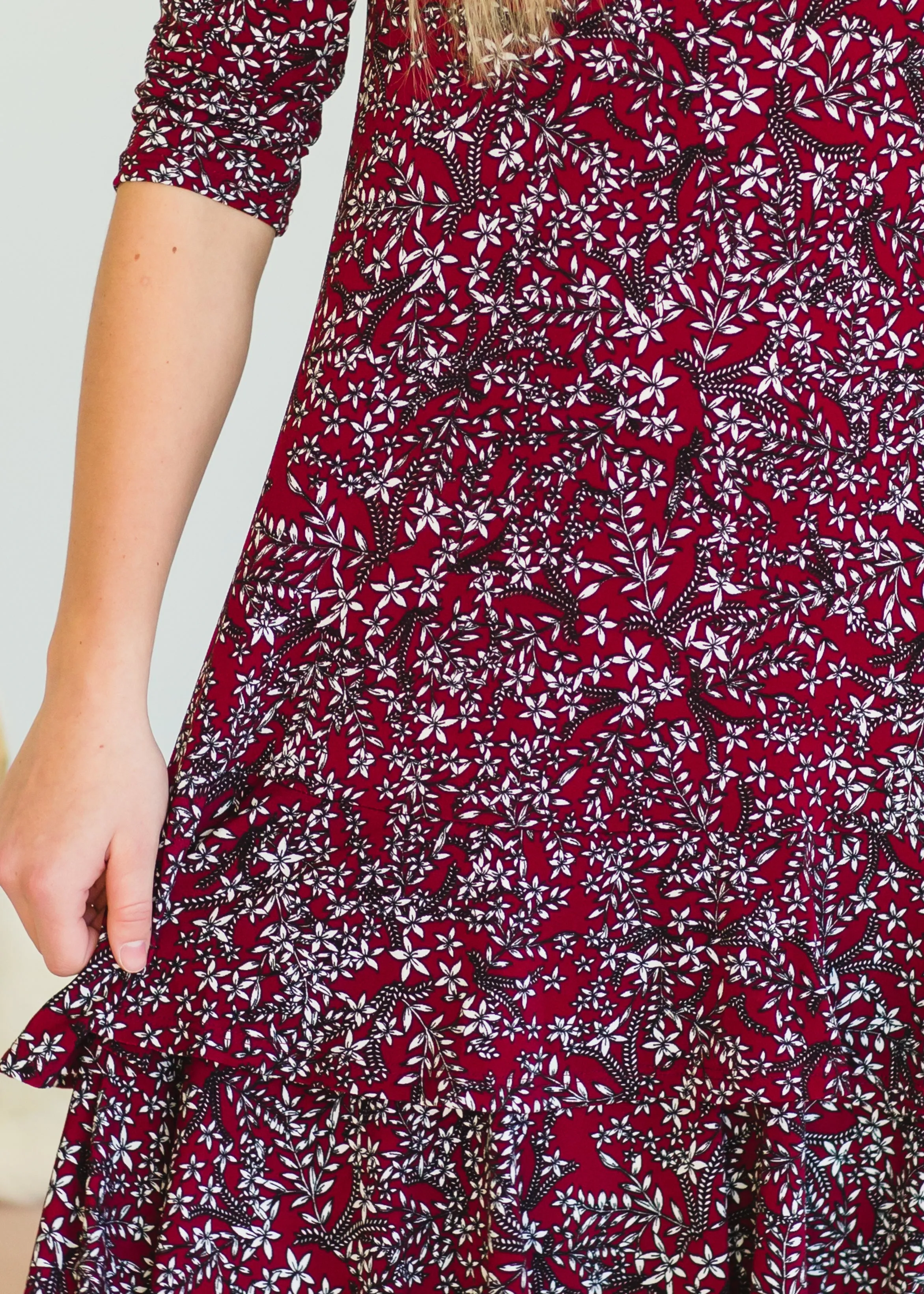 Burgundy Printed Ruffle Midi Dress - FINAL SALE