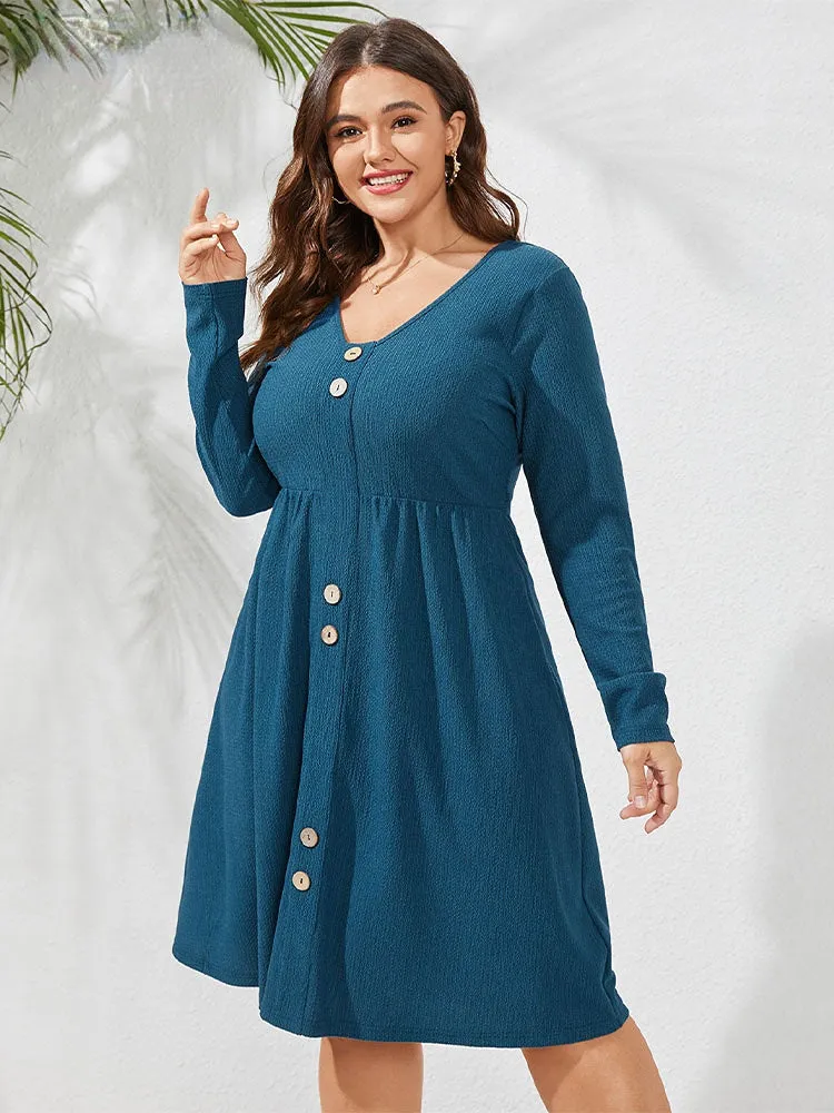 Buttons V-Neck Sexy Pleated Party Sundress