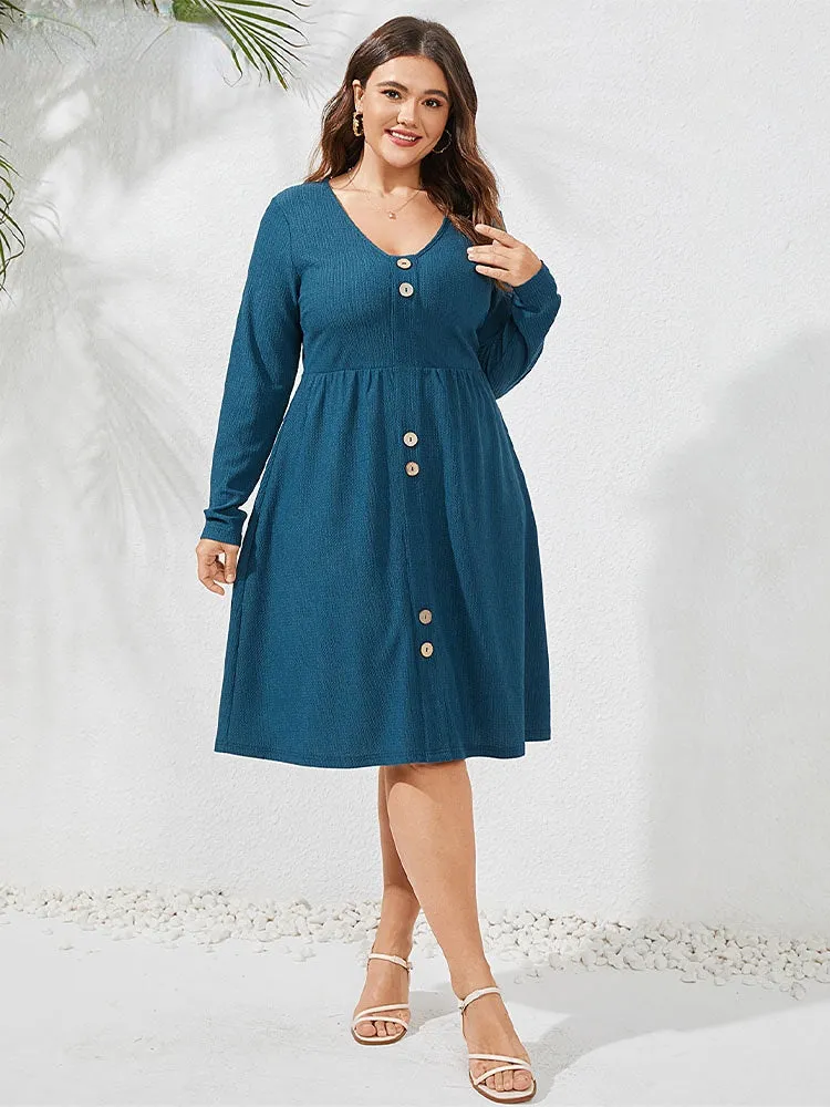 Buttons V-Neck Sexy Pleated Party Sundress