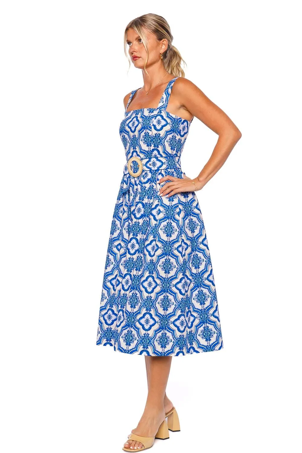 Candace Blue Tile Midi Dress