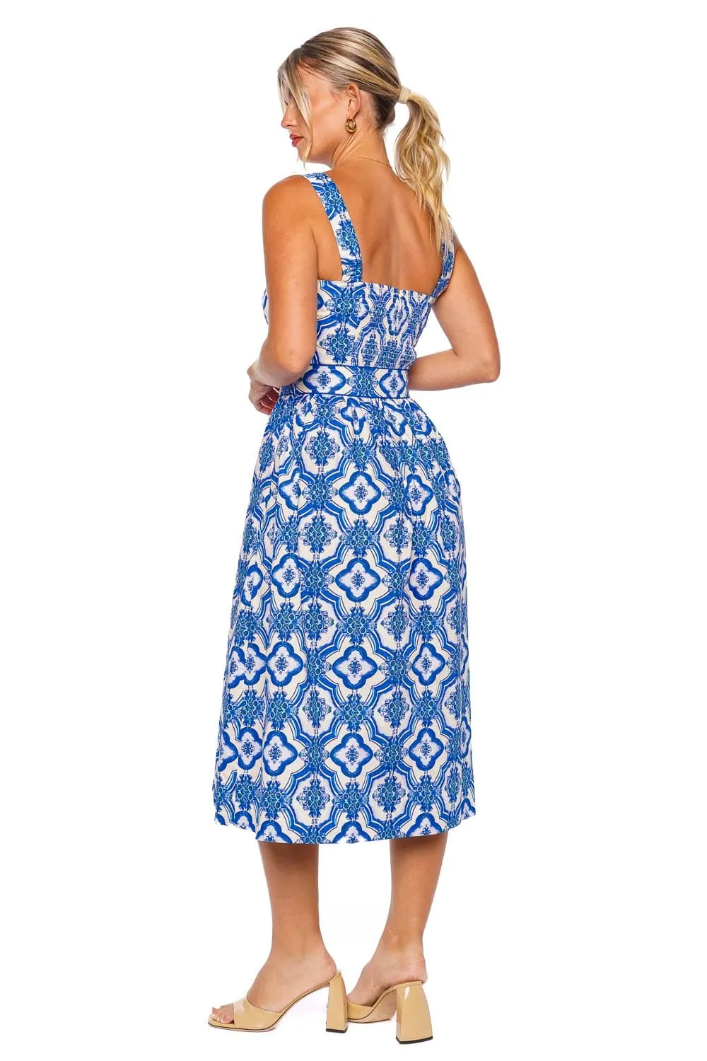 Candace Blue Tile Midi Dress