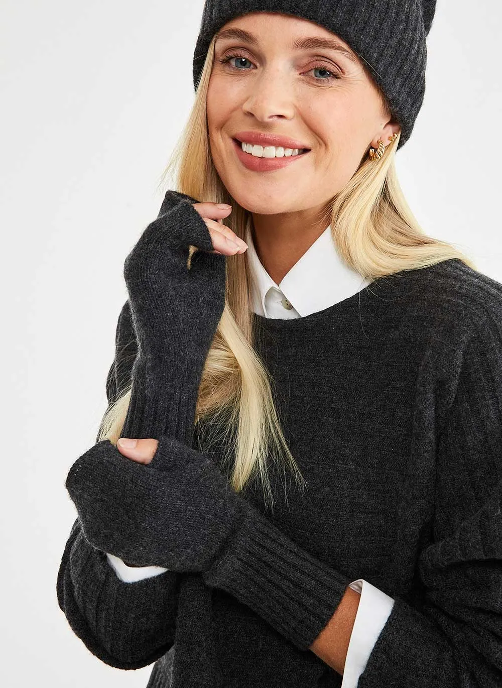 Cashmere Fingerless Gloves - Charcoal