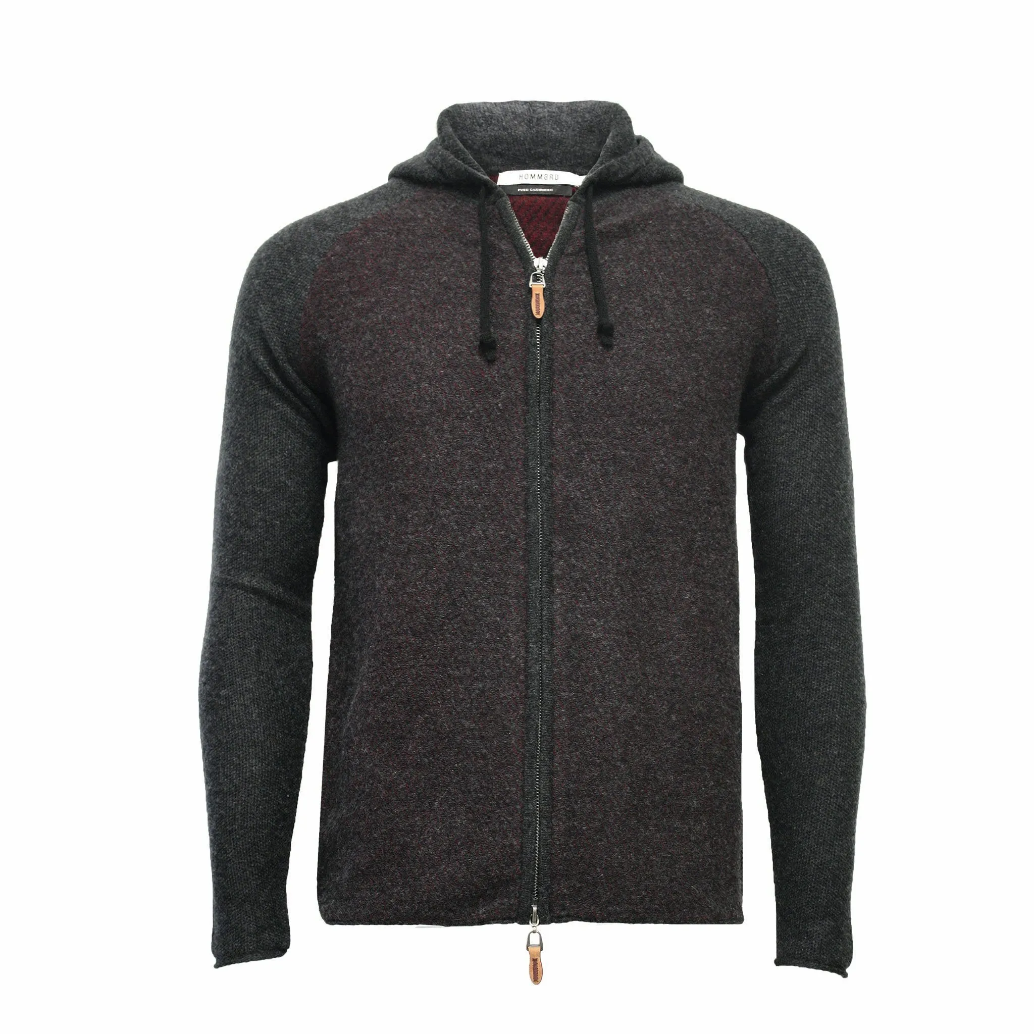 Cashmere Hooded Zipper Sweater in Diagonal Stitch