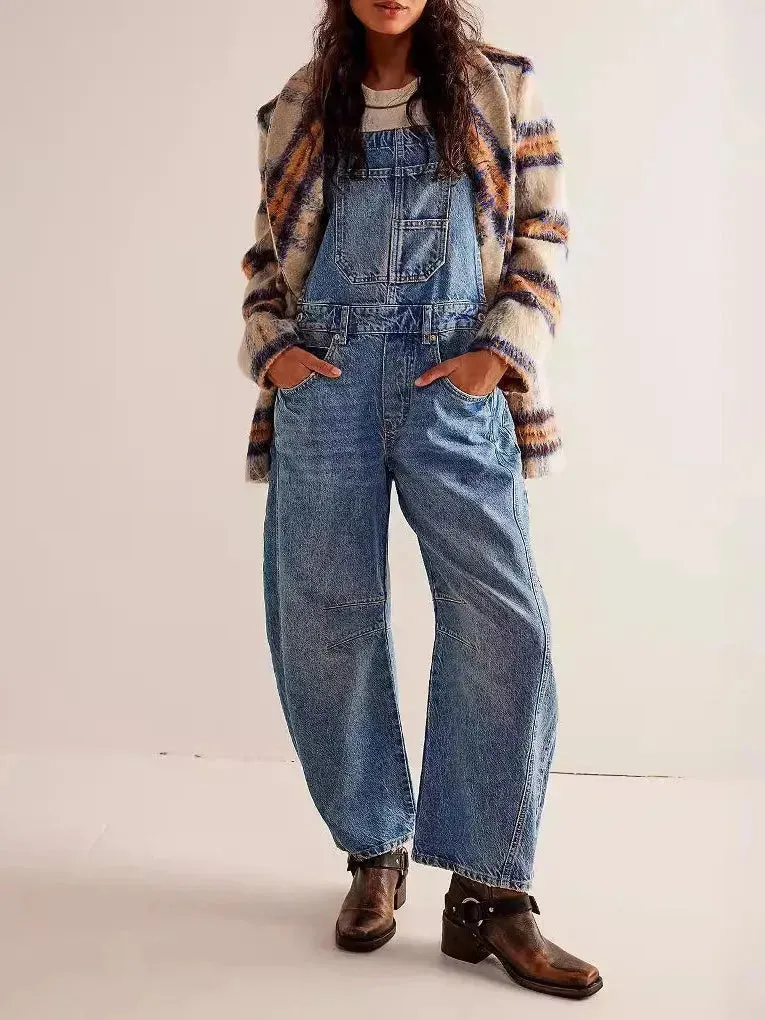 Casual  Loose Denim Overalls Street Jeans Jumper Pant Denim Jumper for Women