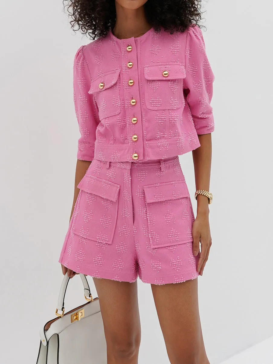 Chante Textured Denim Shorts | Cosmo Pink
