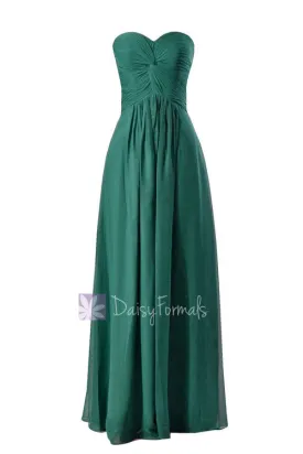 Charming Long Rich Peacock Bridesmaid Dress Strapless Luxury Chiffon Dress(BM7915)