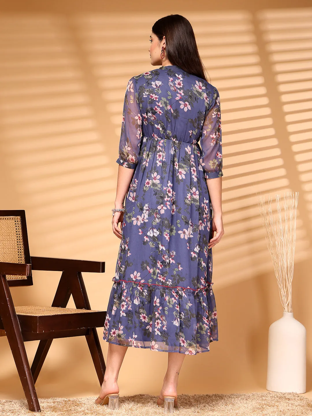 Chiffon Printed Long Dress Crepe Lining