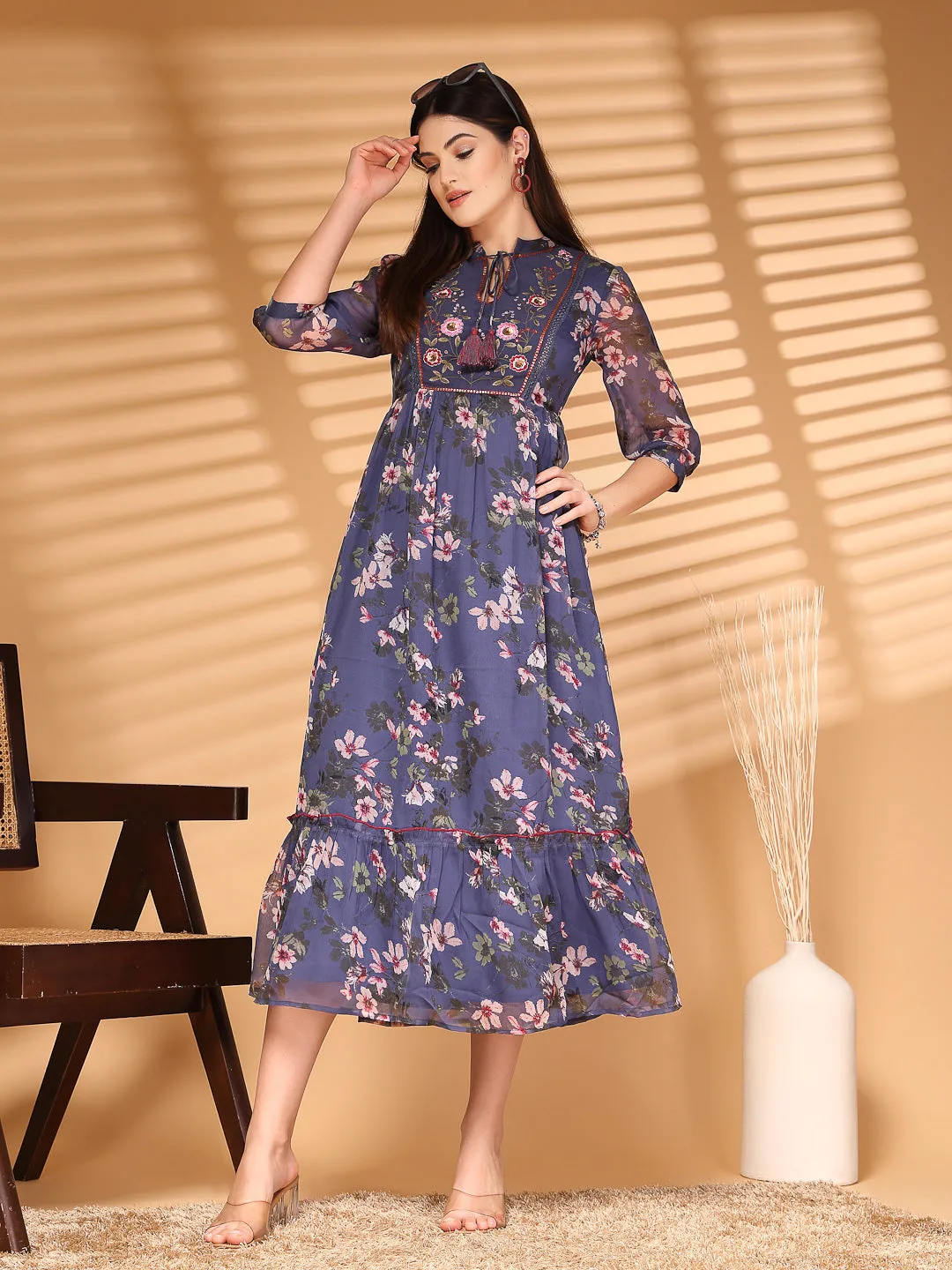 Chiffon Printed Long Dress Crepe Lining