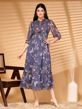 Chiffon Printed Long Dress Crepe Lining