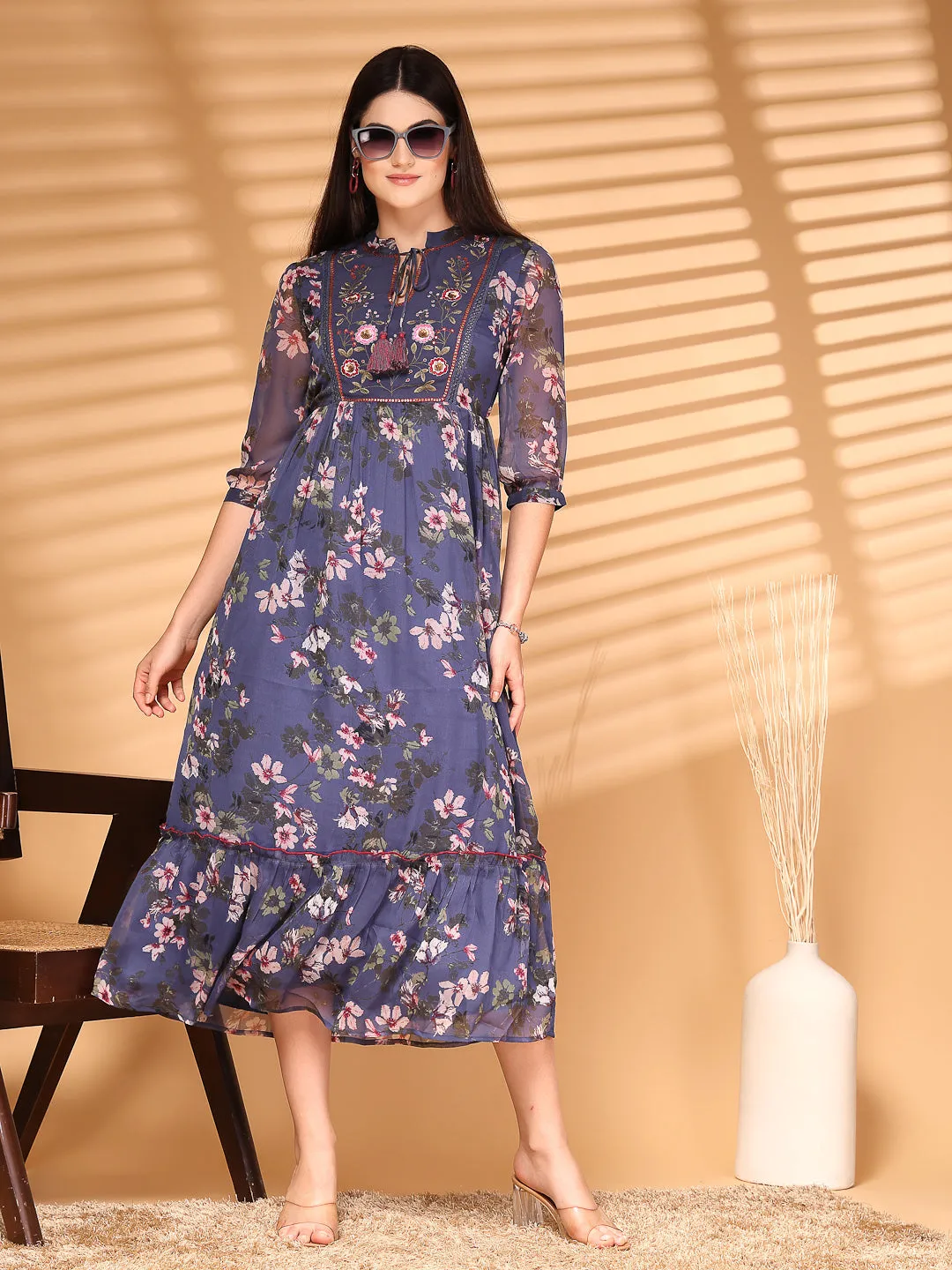 Chiffon Printed Long Dress Crepe Lining